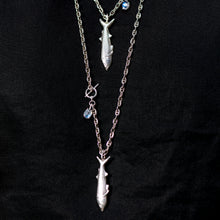Load image into Gallery viewer, Northwest Fish Necklace 21" with Moonstone and Diamonds