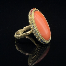 Load image into Gallery viewer, Coral Ring with Rainbow Sapphires in 18k gold