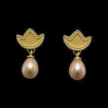 Load image into Gallery viewer, Pink Pearl and Gold Floral Earring
