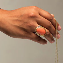 Load image into Gallery viewer, Coral Ring with Rainbow Sapphires in 18k gold

