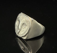 Load image into Gallery viewer, Silver Barn Owl Ring with Diamond Eyes
