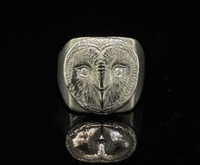 Load image into Gallery viewer, Silver Barn Owl Ring with Diamond Eyes
