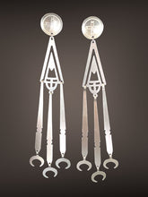 Load image into Gallery viewer, Sterling silver Southern Plains style earrings with buffalo crescent dangles
