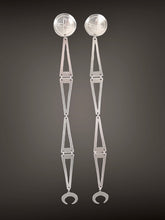 Load image into Gallery viewer, Medium length Southern Plains earrings with round post and crescent dangle
