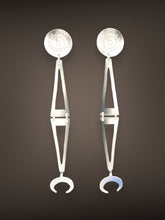 Load image into Gallery viewer, Medium length Southern Plains earrings with 2 tiers and round post with crescent dangle
