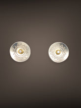 Load image into Gallery viewer, Sterling silver studs with sun design and .04ct diamonds set in 18k bezels
